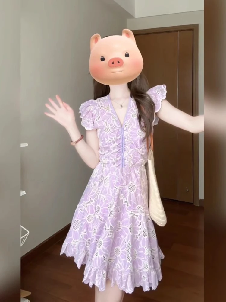 

XZY Ele Женская летняя юбка А-силуэта с высокой талией, ажурная, с вырезами, короткая, в корейском стиле, для повседневной носки, из полиэстера