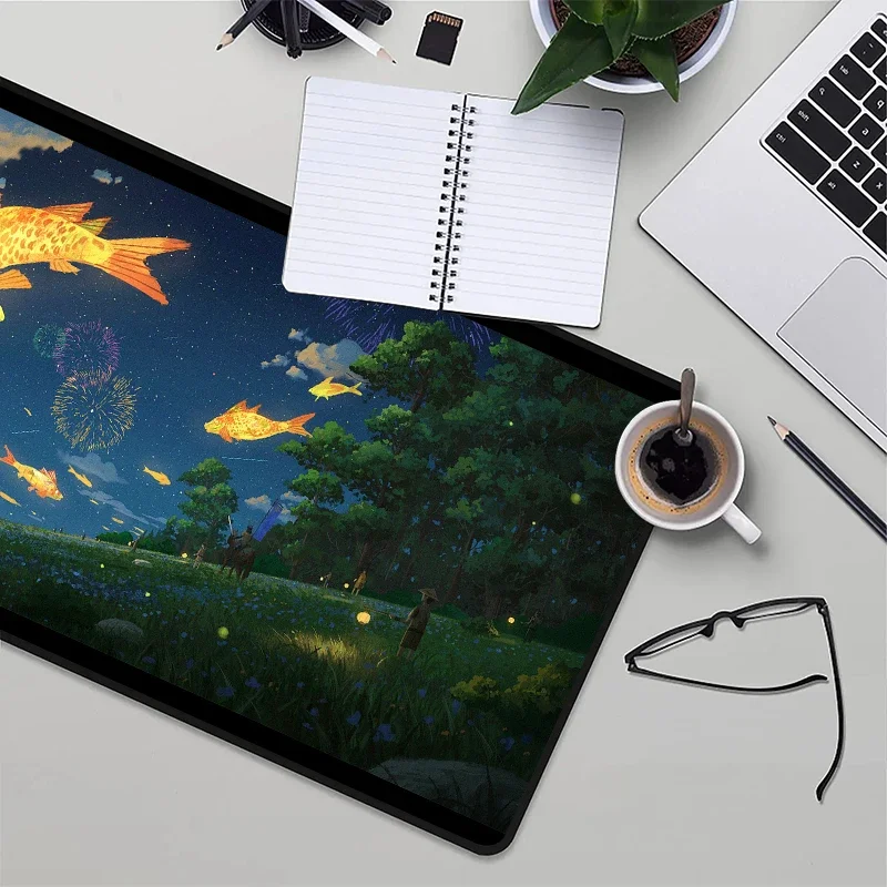 Mousepad Xxl Mouse Mat Fireworks Goldfish Mause Pad Gamer Cabinet Keyboard Gaming Mats Deskmat Deskpad Computer Tables Playmat