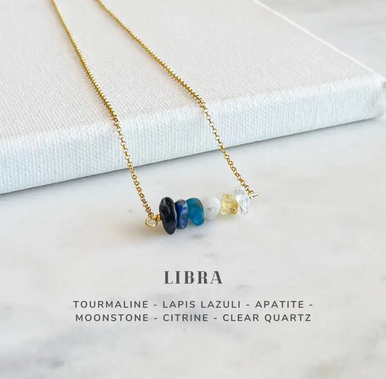 Libra crystal necklace, zodiac horoscope jewelry gifts