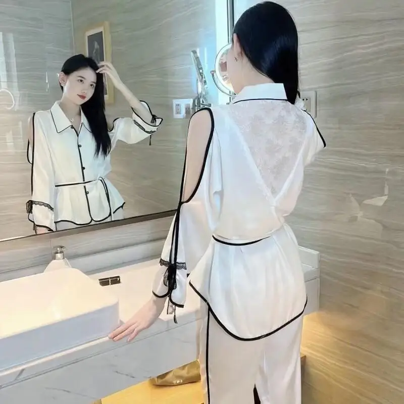 

Hot Women Pajamas Set Ice Silk Women Homewear New Style Spring Autumn High End Pure Desire Style Sexy Short Sleeve Nightgown