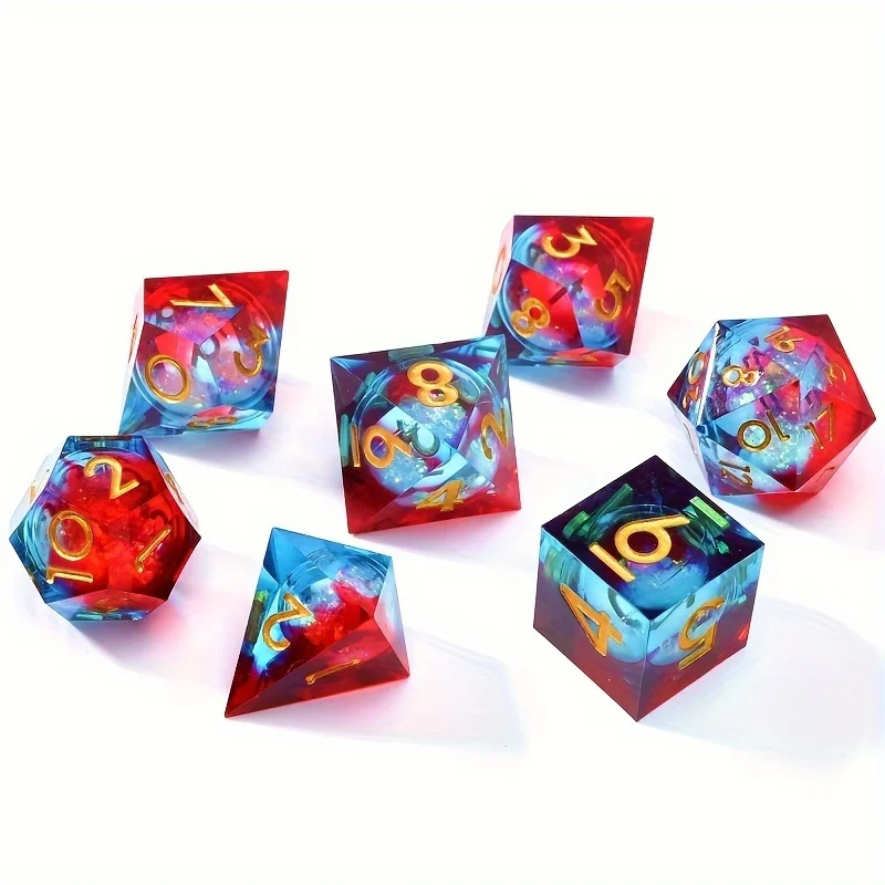 7-piece polyhedral resin dice set, RPG board game, liquid core including sand flow ball dice set