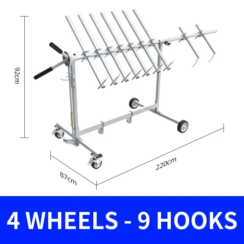 4-Wheel 9-Hook Multifunctional Rotating Paint Rack, Car Bumper Painting Stand, Auto Body Painting Tool, Paint Booth Stand