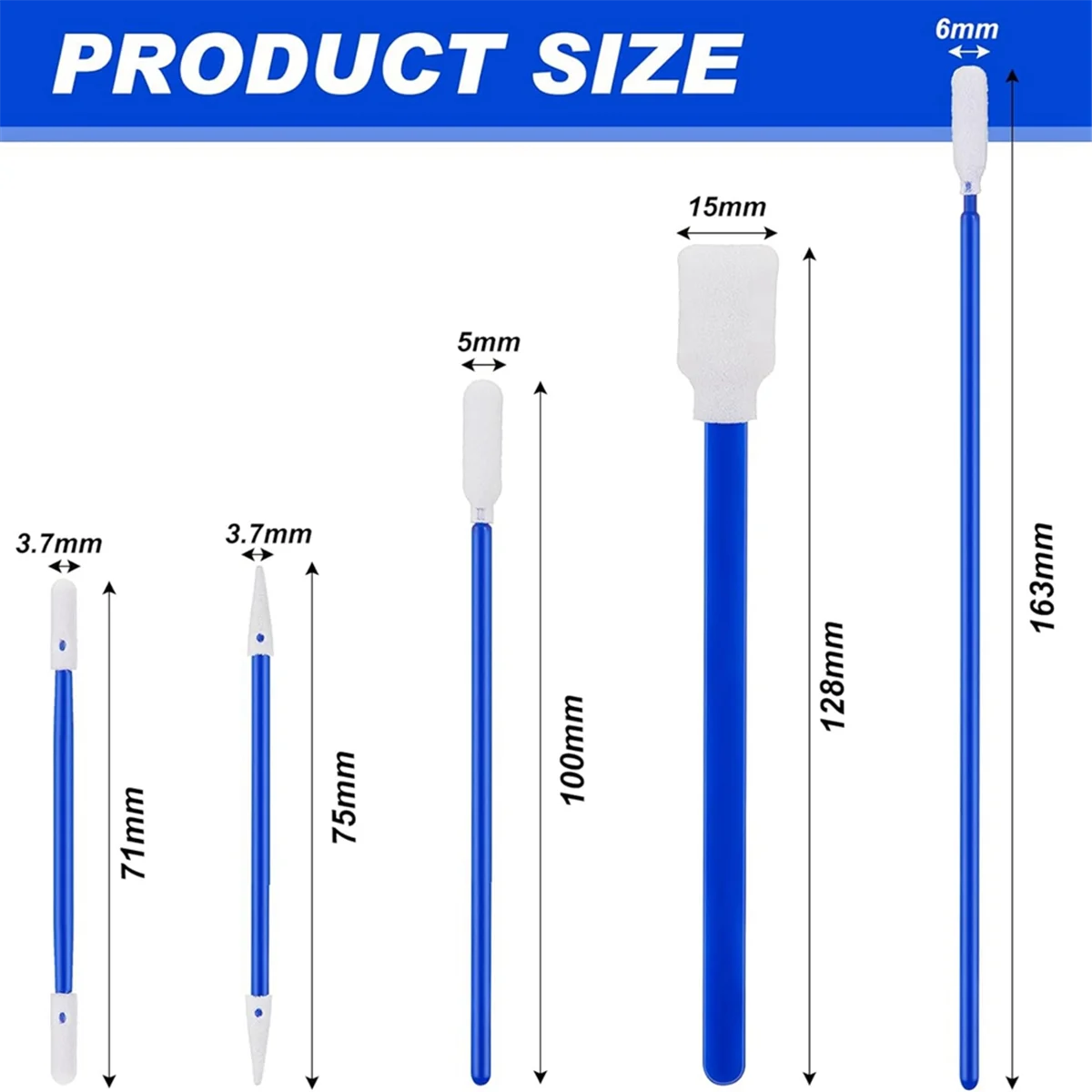 New 500 Pack Foam Tip Cleaning Swab Kit Cleanroom Sponge Stick 5 Types Multi Purpose Foam Swabs Lint Free Foam Tip Swab