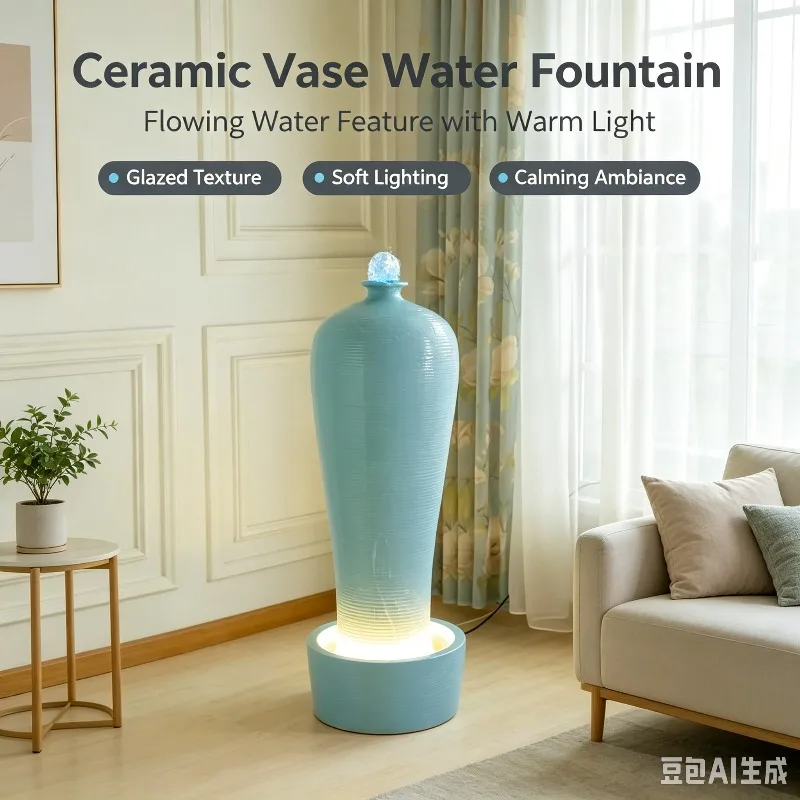 SCY ceramic vase water feature floor-to-ceiling circulation ornament, indoor relaxation water feature living room decoration