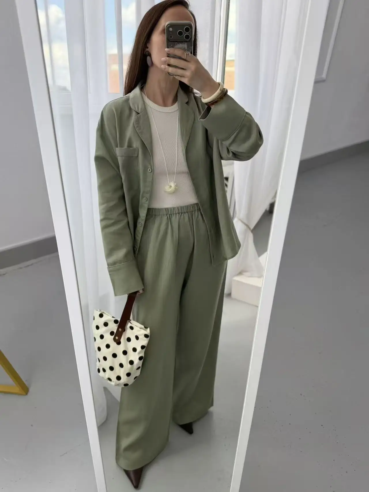 Women's Linen Blend Two-Piece Blouse and Pants Set for Summer