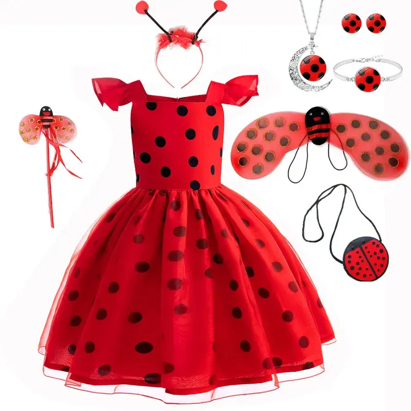 เด็กวัยหัดเดินชุดด้วงน้อย Ladybug คอสเพลย์เครื่องแต่งกายหน้ากากวิกผมต่างหูเด็กฮาโลวีนเครื่องแต่งกายแฟนซีเด็กชุดปาร์ตี้