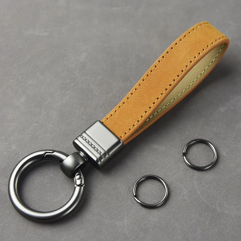 Wholesale Luxury Leather Keychain For Car Key Good Quality Black Brown Real Leather Key Chain With Circle Clasp Buckle keyring