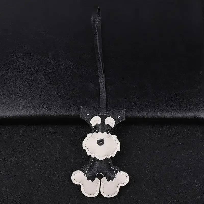 Laser Personalized Schnauzer Puppy Pendant Keychain Cute Bag Hanging Rope Custom Name Number Leather Dog Bag Phone Keyring