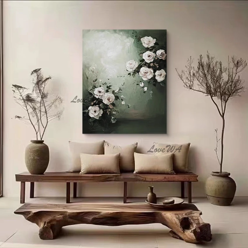 Abstract Design Textured Scenery Art Wall, 3D Beautiful Flowers Natural Landscape Oil Paintings, Frameless, Canvas Decor Picture