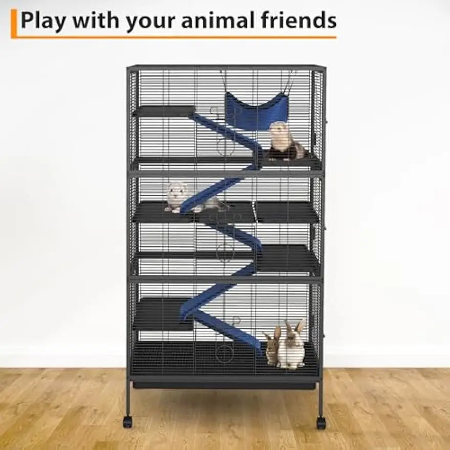 Garvee 59" H Rolling Metal Ferret Cage Large 4-Tier Critter Nation Cage Small Animal Cage for Rats Hamster Guinea Chinchilla Rabbit Cat