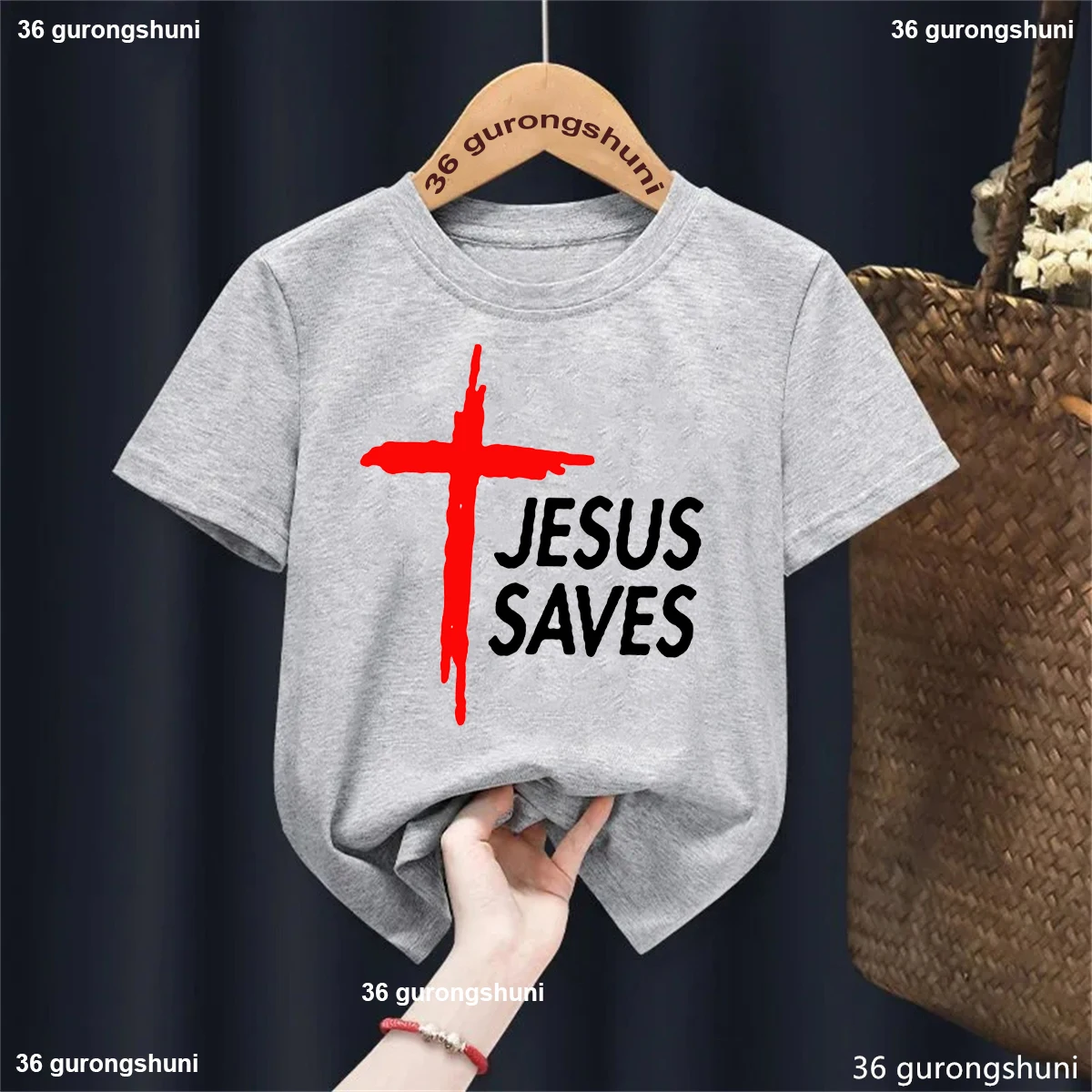 Hot Sale Jesus Saves Graphic Print T Shirt For Girls/Boys Funny Kids Clothes Black/Pink/Red/Blue/Gray/White T-Shirt Summer Tee