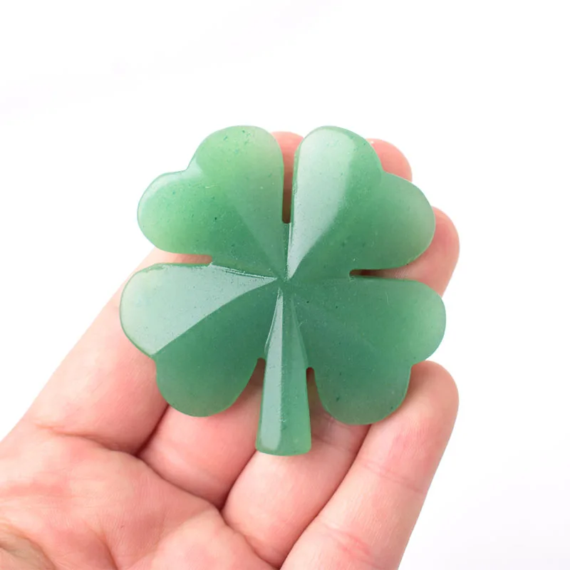 1PC Natural Stone Aventurine Four Leaf Clover Carving Figurines Ornaments Reiki Gemstone Crafts Home Tabletop Decoration Gift