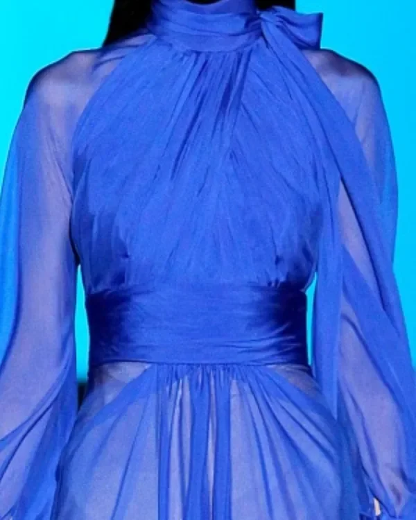 Abito da sera blu royal 2026 Abiti da ballo formali eleganti per le donne Abiti da festa Collo alto Manica a 3/4 Lunghezza pavimento Chiffon