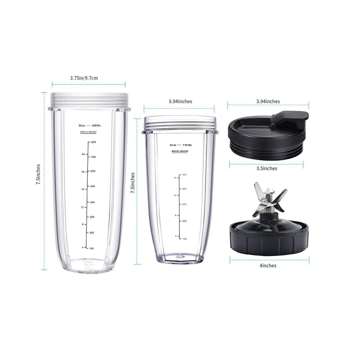 Blender for Ninja,32Oz&24Oz Cup and with Lids,7 Fins Extractor Blade,for BL480-30 BL483-30