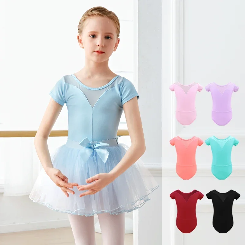 

Girls Ballet Leotard Splicing Dance Leotards Gym Long Sleeve Dance Clothing Kids Pink Short Sleeve Ballet Bodysuits Swimwear