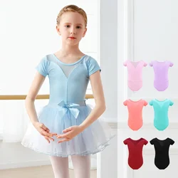 Girls Ballet Leotard Splicing Dance Leotards Gym Long Sleeve Dance Clothing Kids Pink Short Sleeve Ballet Bodysuits Swimwear