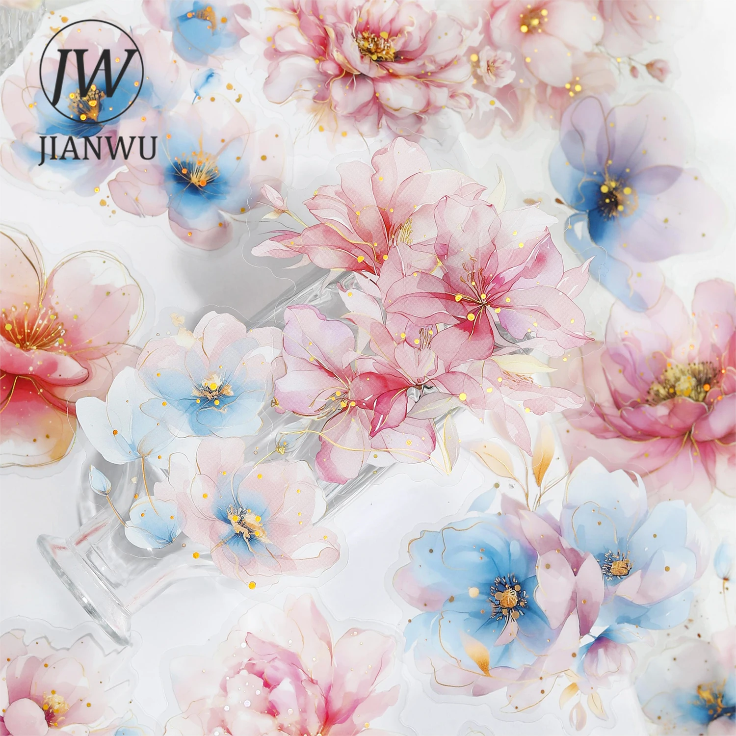 

JIANWU Translucen Flowers Series Vintage Flower Bronzing Material Collage PET Sticker Creative DIY Journal Stationery