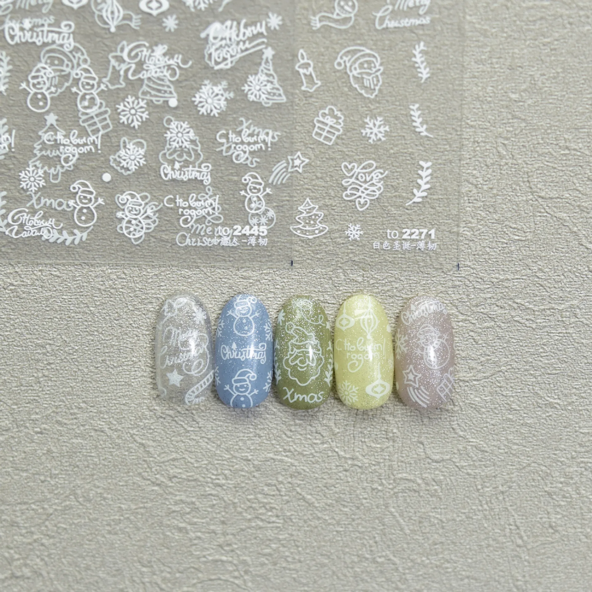 1 piece of 5D thin and tough nail art stickers three-dimensional simple nail stickers white Christmas series nail art stickers