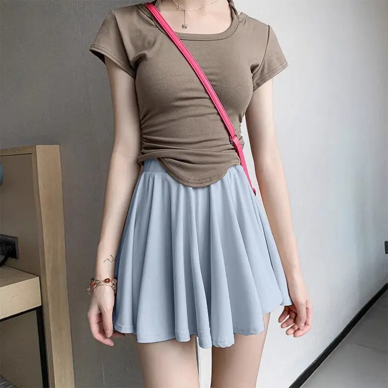 2024 Summer New Solid Ruffles High Waist Mini Skirt Women Casual Pleated Fluffy A-line Skirts Elegant Fashion Women Clothing