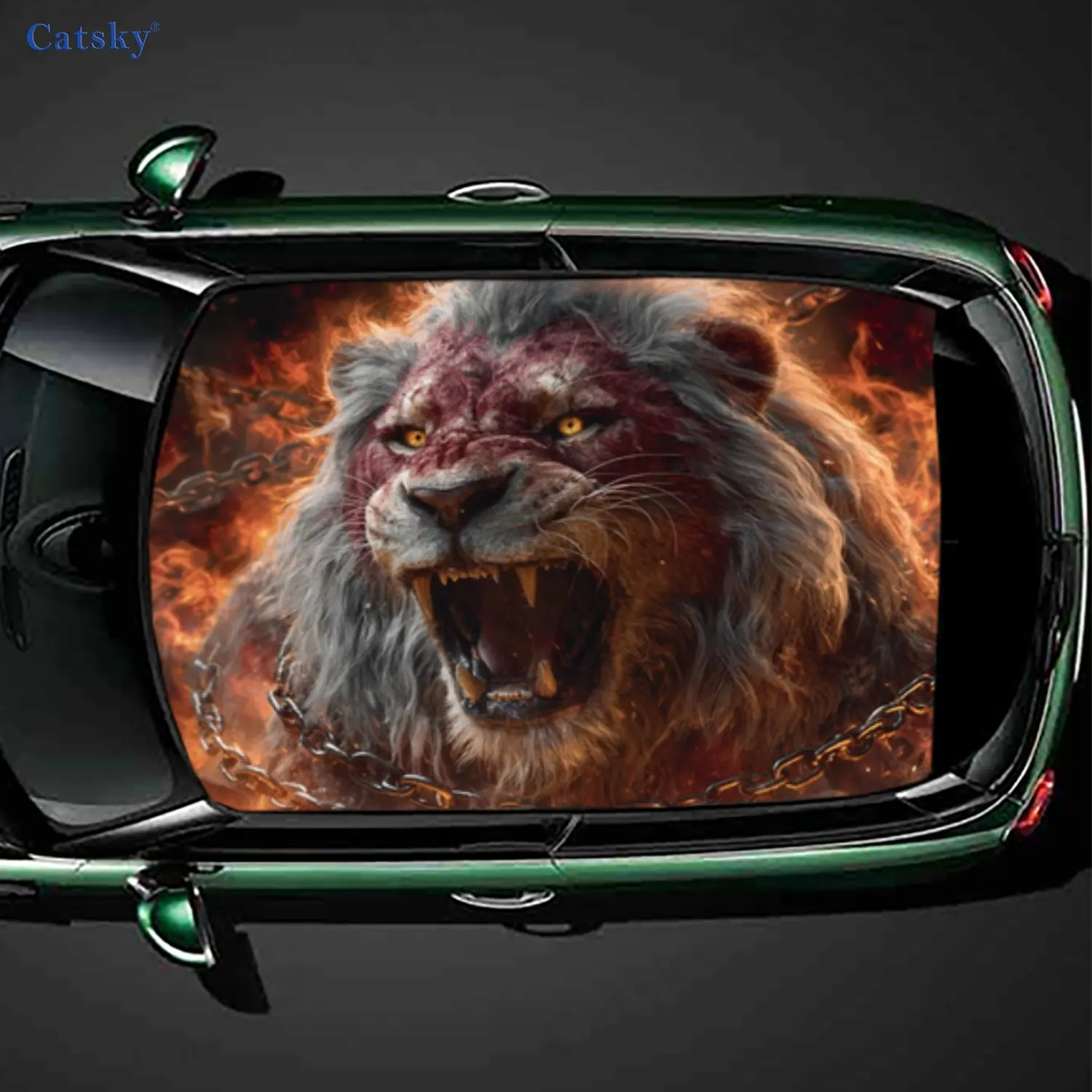 Flame Chain Lion Pattern PVC Car Roof Sticker, Self-Adhesive Waterproof Car Vinyl Decal, Car Decoration Protection Stickers, Eas