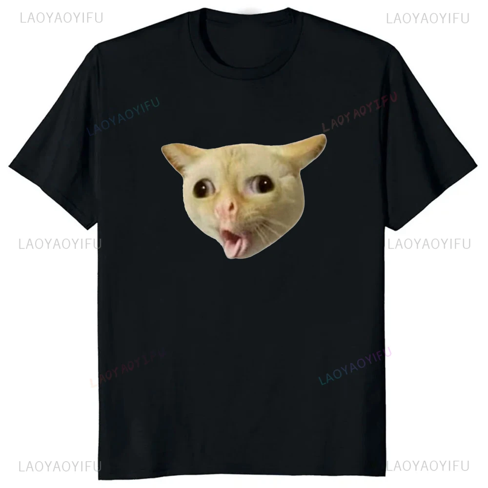 Humor Graphic Cat Meme Printed Unisex Tshirt Casual Fashion Short Sleeve Man T Shirt Breathe Comfort Streetwear Y2K Women Tees