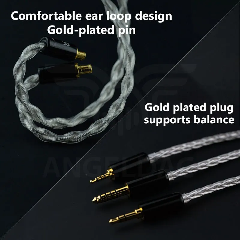 YONGSE P10 8Cores 6N Single Crystal Copper Silver Plated HiFi Earphone Cable 2.5/3.5/4.4 MMCX/2Pin/QDC for TRN 7HZ TANGZU SIMGOT