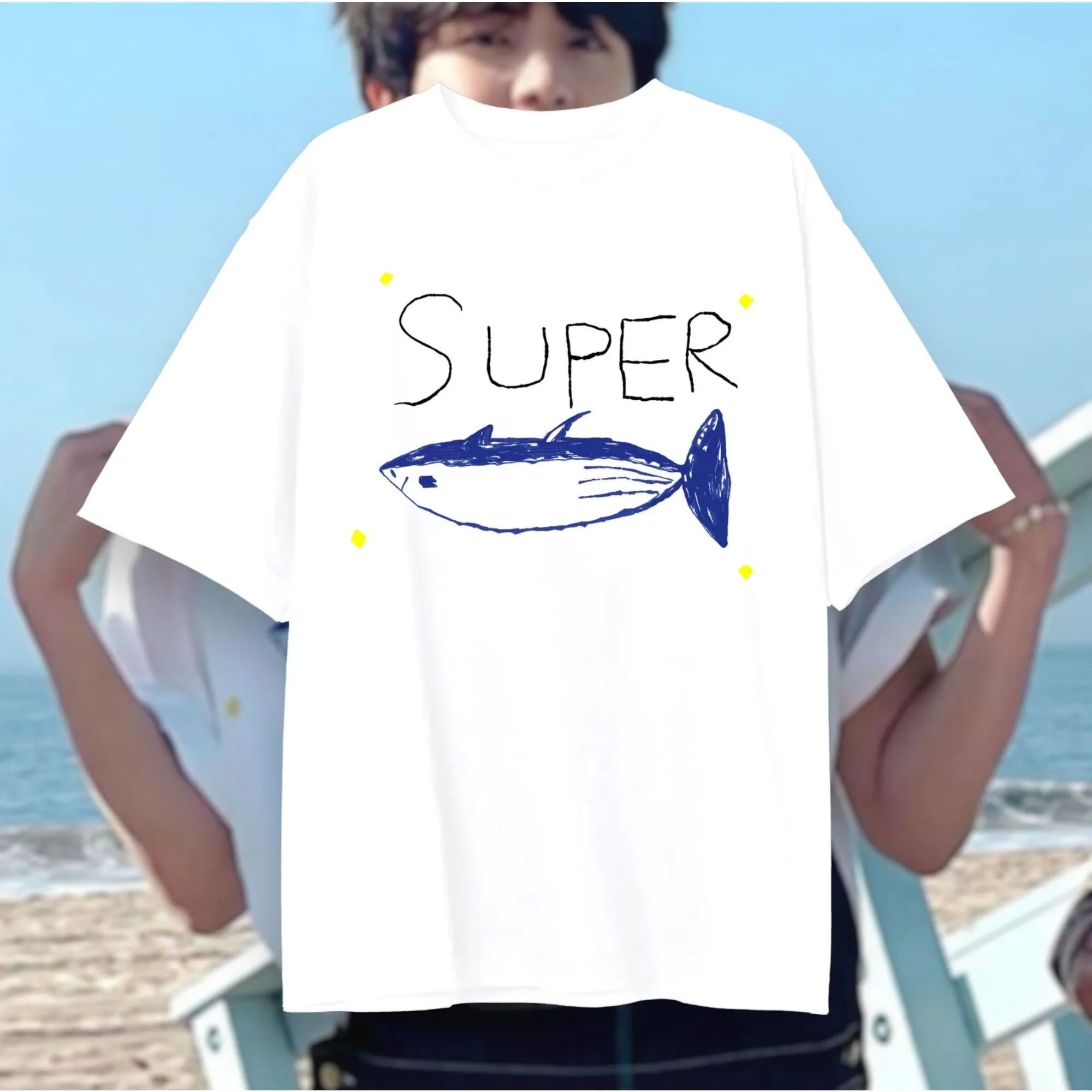 Camiseta Jin Super Tuna Fish Kawaii Retro moda hombres/mujeres ropa Harajuku camisetas de alta calidad ropa de algodón regalos de días camisetas