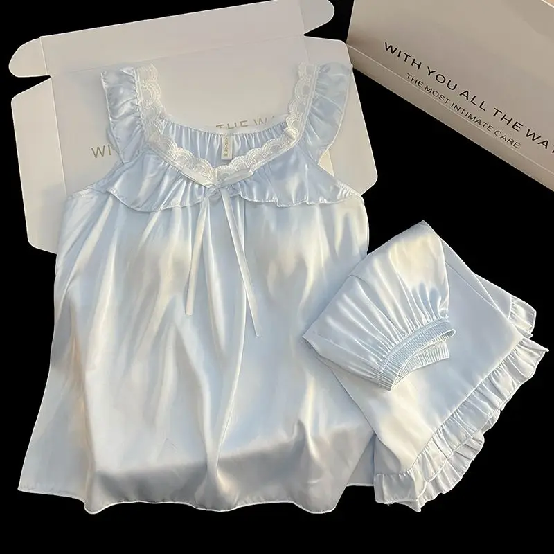 ElyraLux الصيف رقيقة ثوب نوم حرير الجليد المرأة ملابس المنزل مع وسادة الصدر الثابتة حزام مثير الأزهار حافة الجنية نمط ثوب النوم