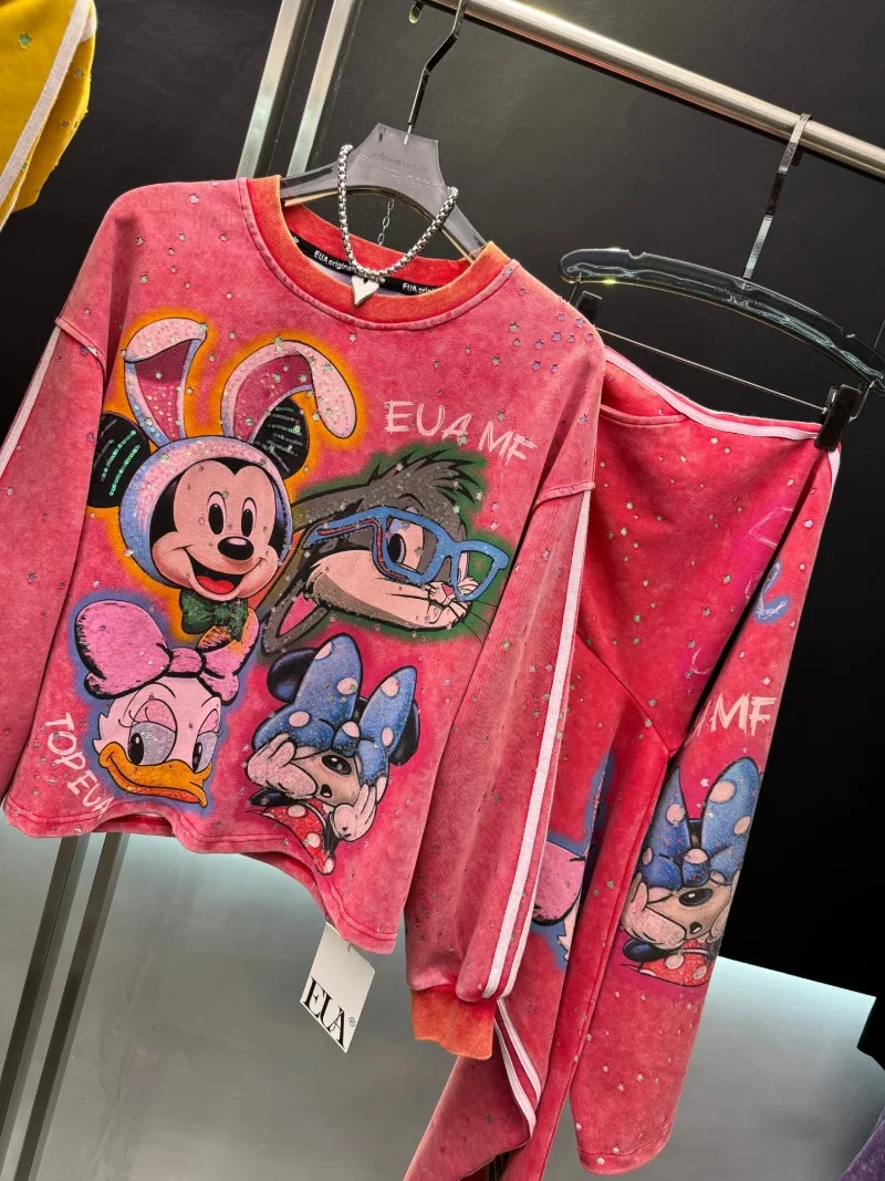 2025 Autumn New Heavy Sequin Cartoon Sweatshirt Coat For Women's Fashion Loose Design Pullover Hoodies Jacket Outerwear Ladies