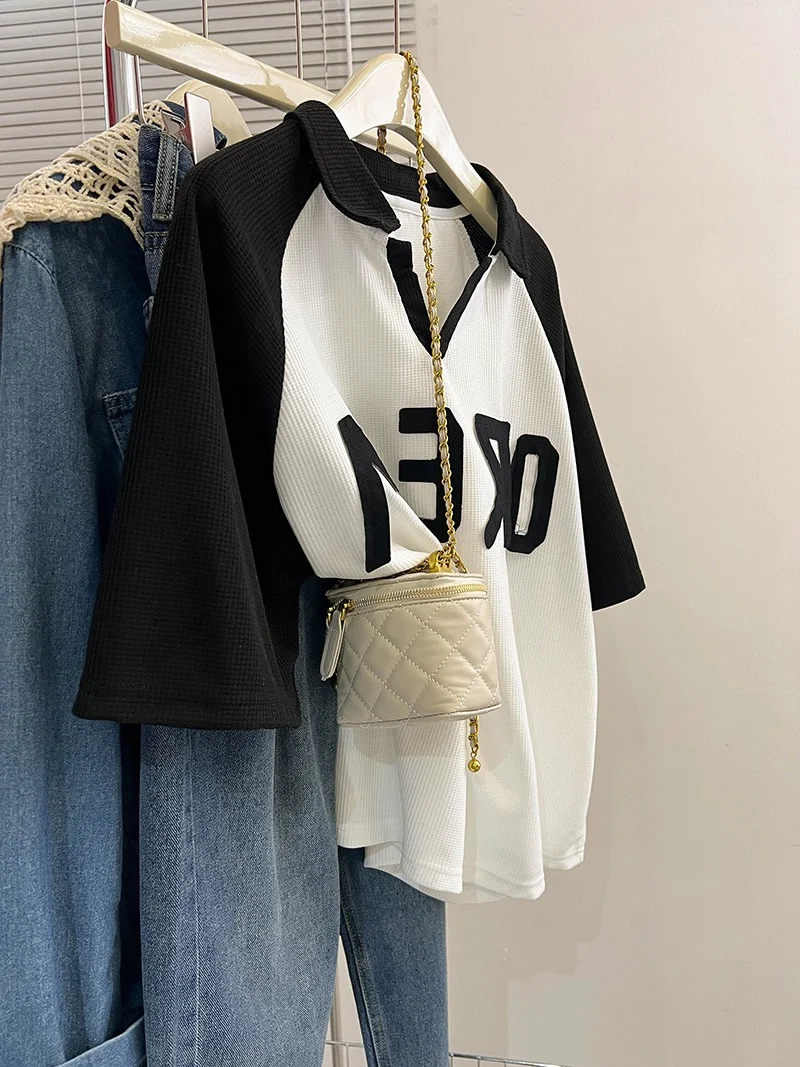 

Женская футболка оверсайз с вышитыми буквами, свободного кроя, с завязками на плечах, повседневная, удобная