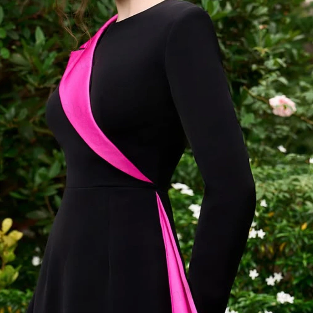 Customized Black Straight Prom Dresses Ankle-Length O-Neck Full Sleeve Evening Gown Simple Fashion Draped Casual Party Gown