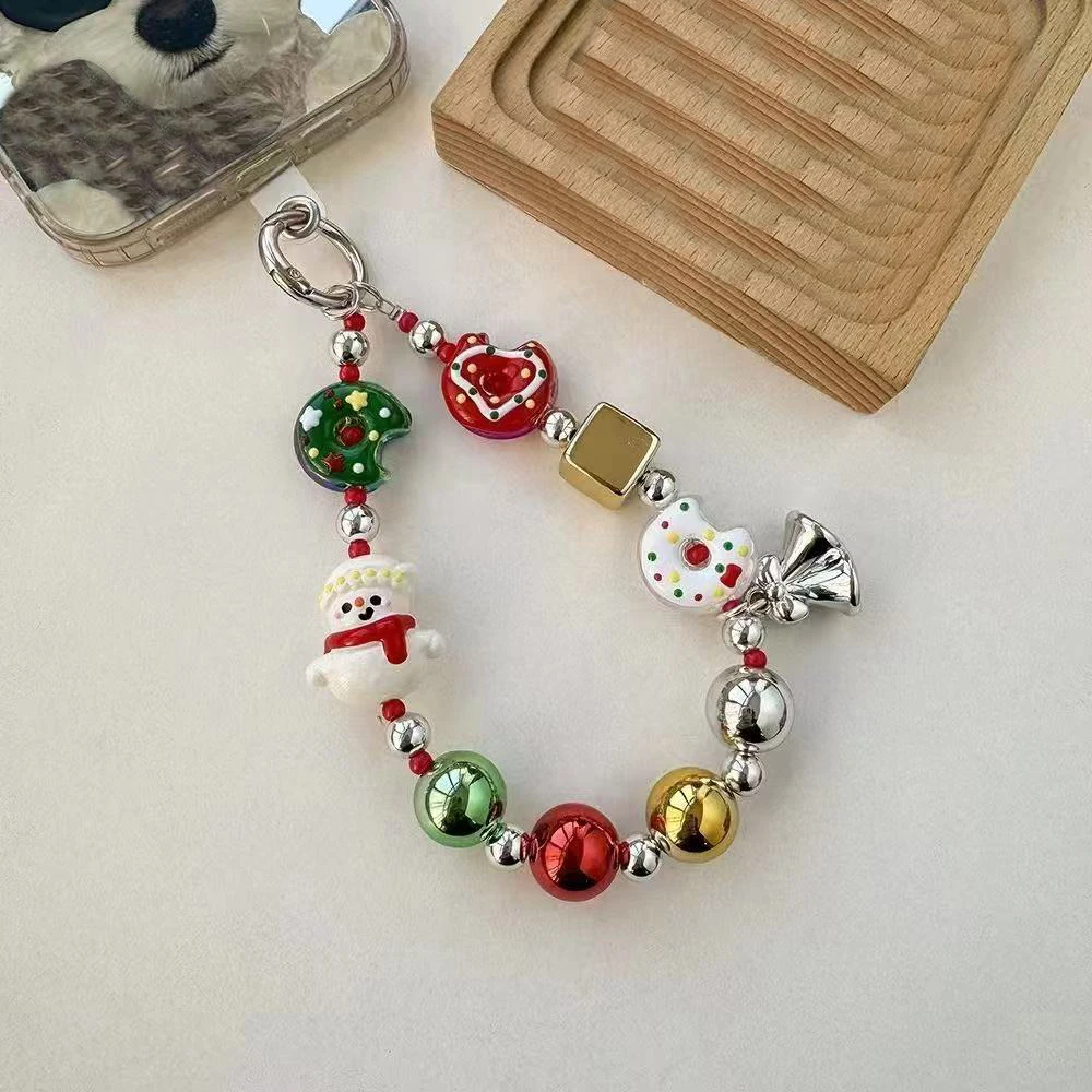 Cute Christmas Phone Chain Pendant Wrist Strap Anti-lost Lanyard Festival For iPhone Decorative Strap Bracelet Phone Accessories