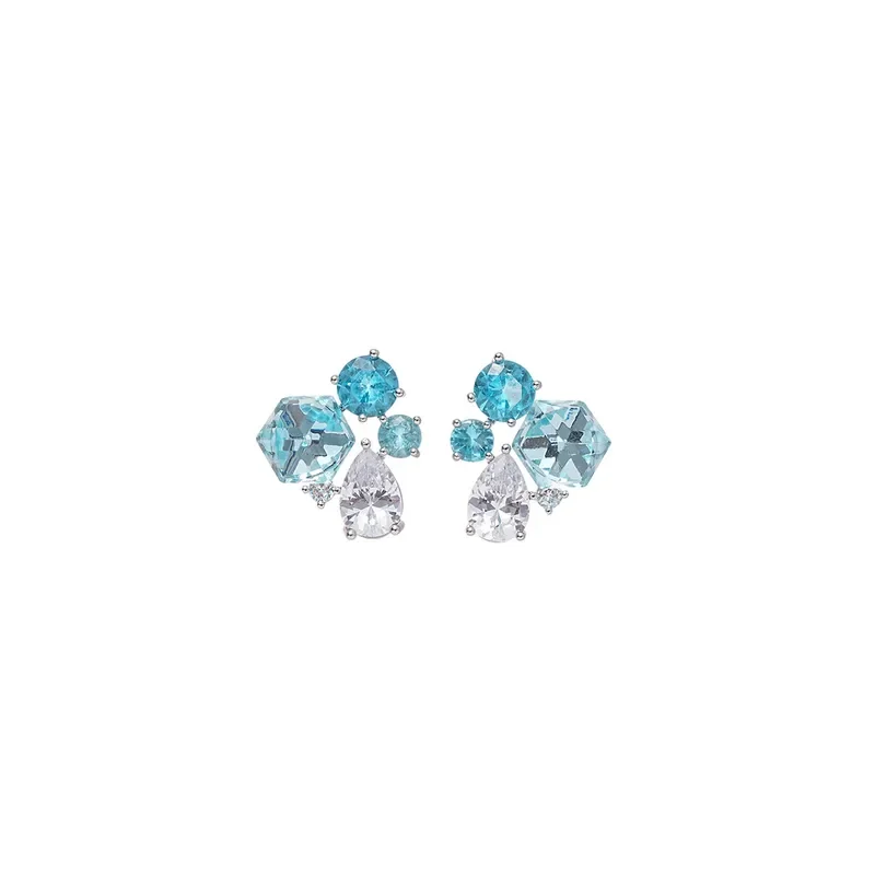 Santorini, sparkling diamond slightly inlaid geometric water drop stud earrings, fresh party earrings, light luxury niche