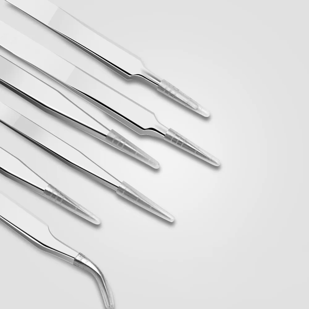 2pc Set Eyelash Extension Anti-Static Tweezers Stainless Steel Curved Straight Professional for 3D Volume Eyelash Extension