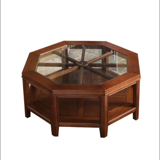 New  American solid wood coffee table glass round living room small apartment creative designer tea table