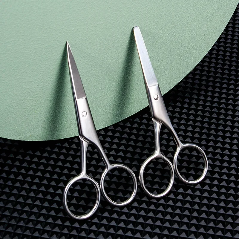 Stainless Steel Round Head Nose Hair Scissors Makeup Eyebrows Small Scissors Beard Scissors Beauty Tools Makeup Tools