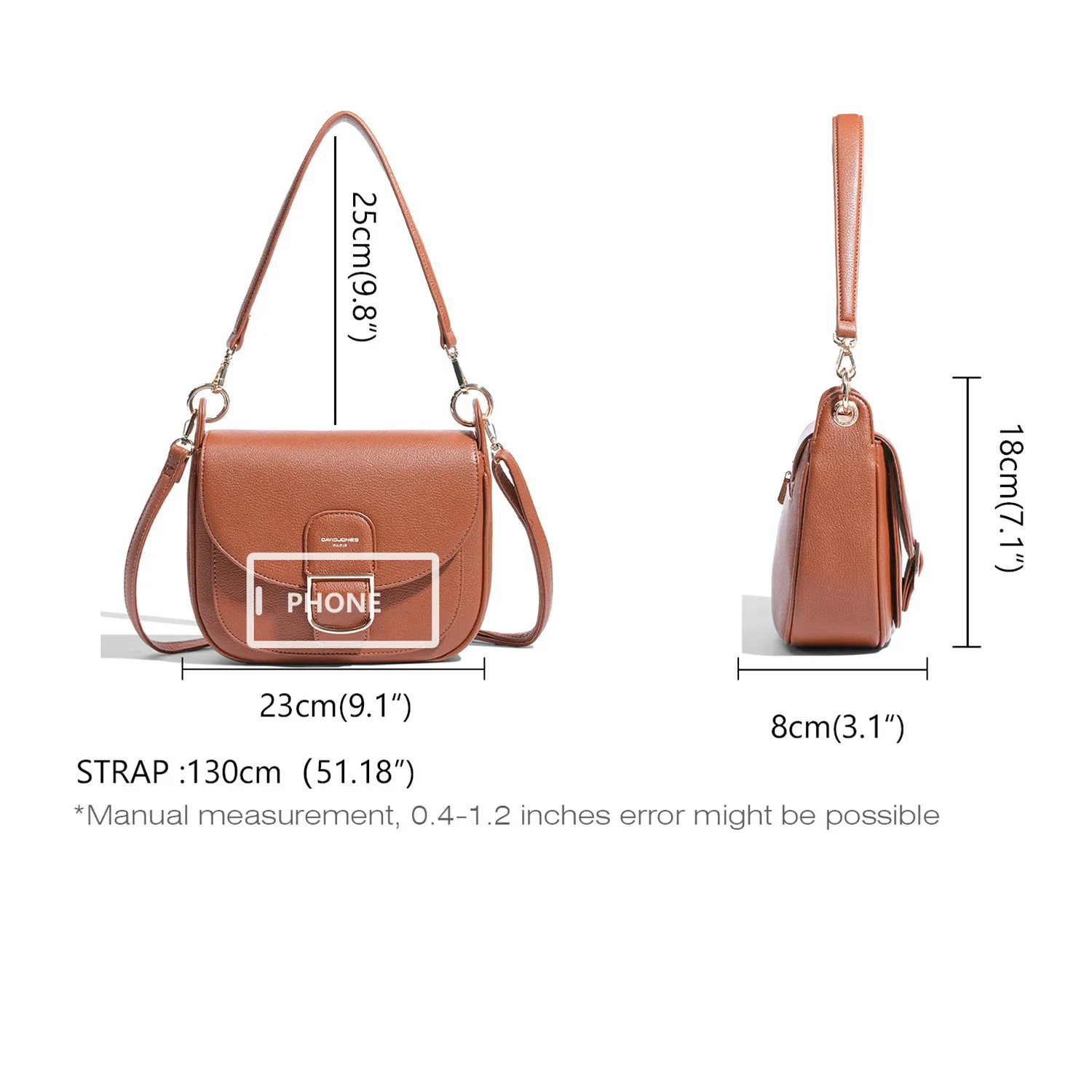 New 2024 David Jones Women Cross Body Shoulder Bag PU Leather Waterproof Female Student Fashion Handbags Business Gift