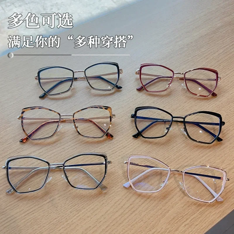 2024 Anti-blue Light Women Cat Eye Eyewear Luxury Metal Frame Oversized Optical Spectacle Eyeglasses Female Vintage Glasses