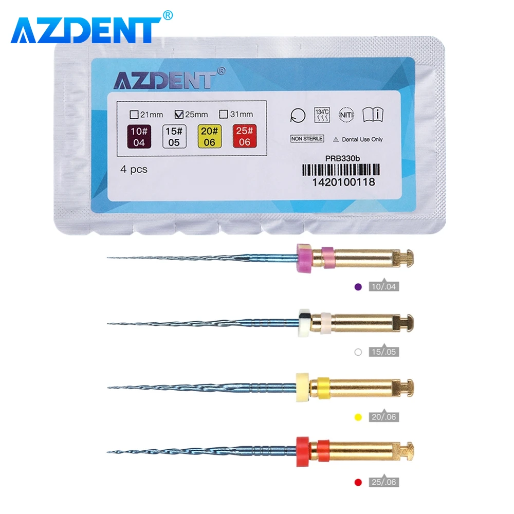 4PCS/Pack Dental Root Canal File AZDENT Heat Activated Prebending Engine Use Memory NITI Endo Rotary Files 25mm