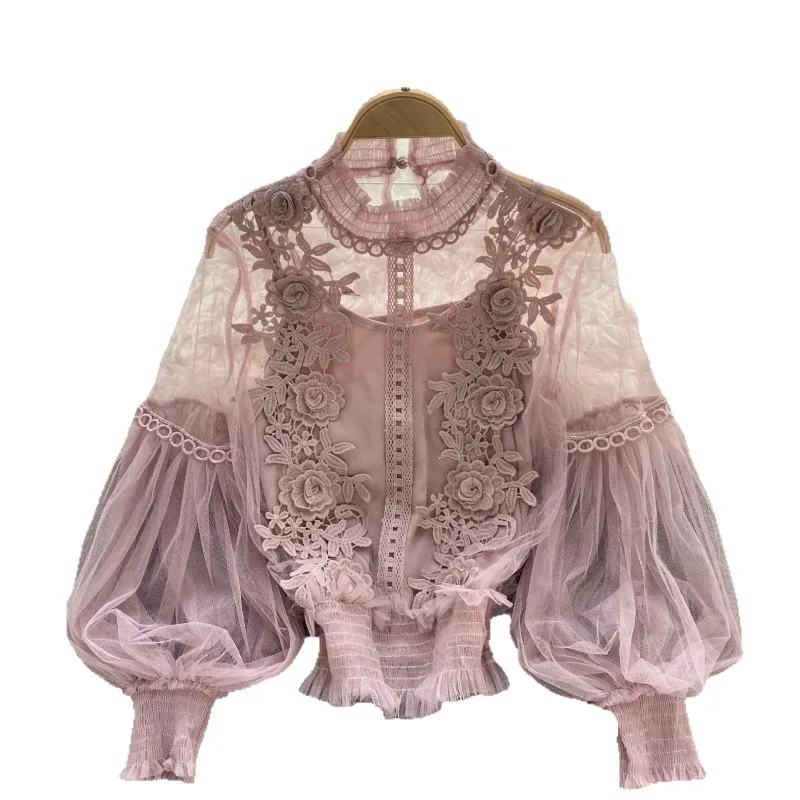 

2025 New Streetwear Lace Puff Long Sleeve Blouse Y2K Vintage Blouses Elegant Femme Blusas Fashion Korean Woman Tops Women Shirts