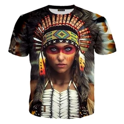 Indian Tribal Chief Beauty Style Summer Harajuku 3D Print Fashion Men And Women Street Hip Hop Round Neck Short Sleeve T-shirt