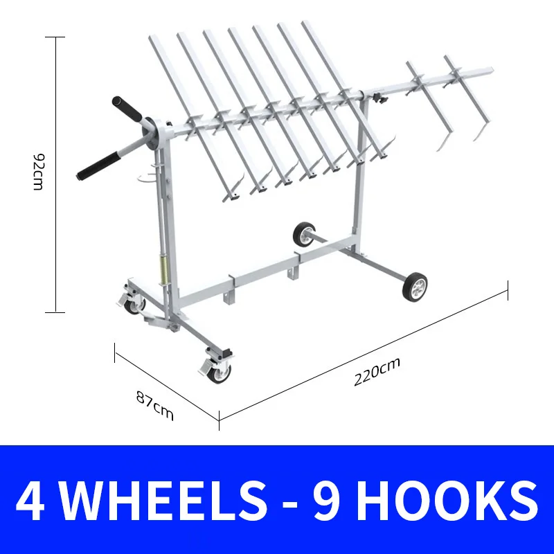 4-Wheel 9-Hook Multifunctional Rotating Paint Rack, Car Bumper Painting Stand, Auto Body Painting Tool, Paint Booth Stand