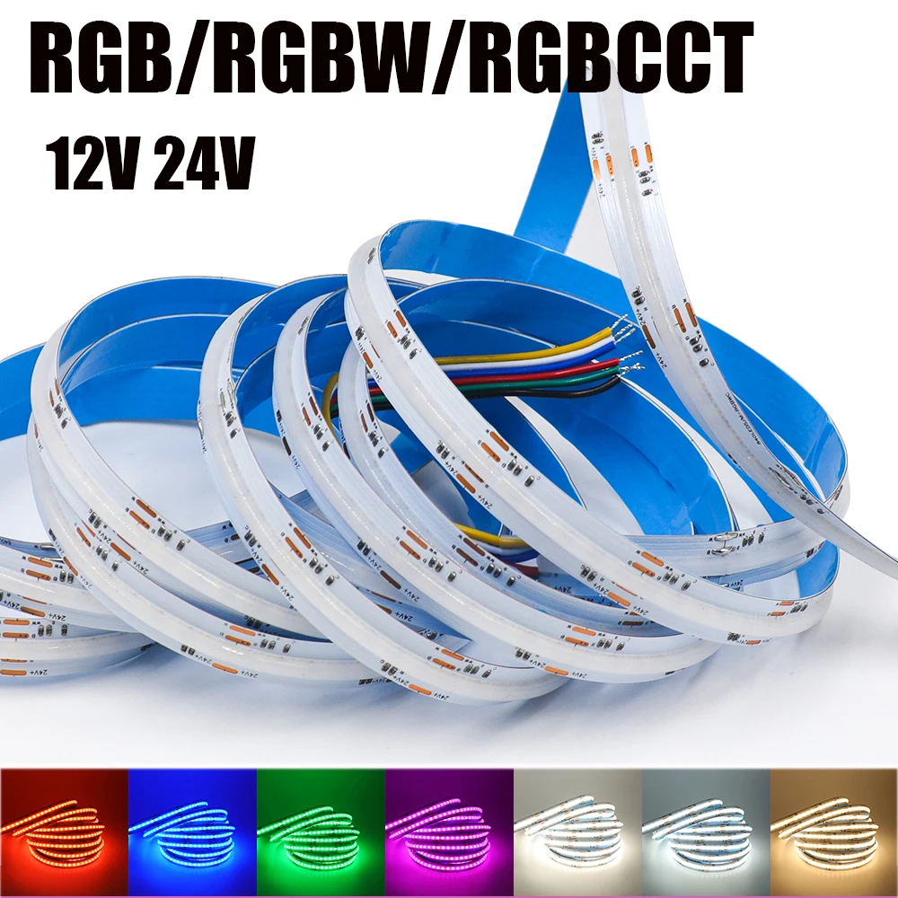 

12V 24V RGB RGBW RGBWW RGBCCT COB LED Strip 840 784LEDs/M Flexible High Bright Dotless Led Tape Diode Flexible Ribbon