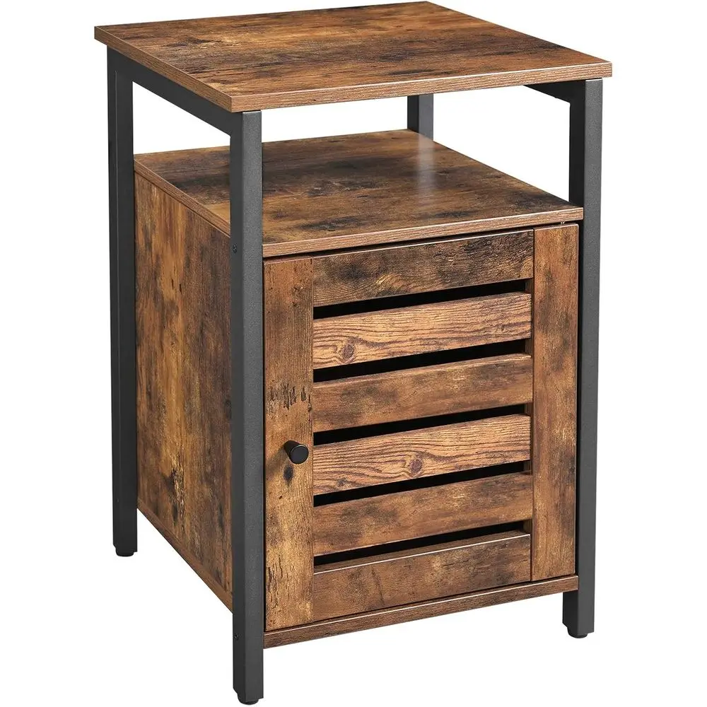 

Industrial Rustic Brown and Black Steel Nightstand with Open Shelf, 15.7 x 15.7 x 23.6 for Bedroom