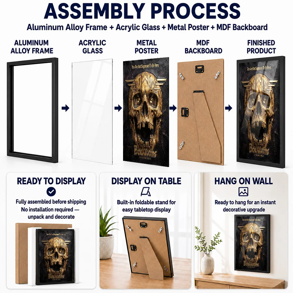 Backrooms Movie Skull Framed Metal Print Customized Dark Horror Tribute Wall Art For Thriller Collectors Decorating Home Theater