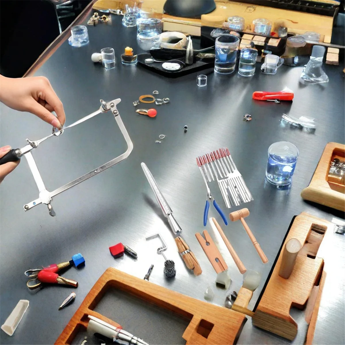 AA98 Jewelry Making Tools Set: Ring Clamps,Jewelry Sizers,Mandrels,Saw Frame, Clamps, Files, Mallet Hammer & Stick for Adults