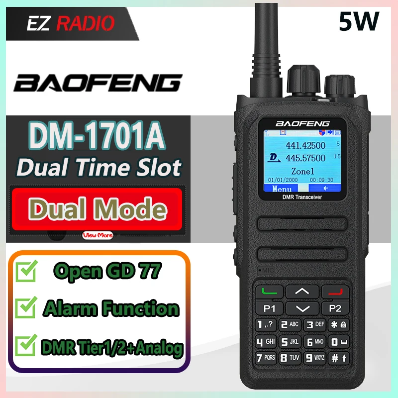 Baofeng DM-1701A Walkie Talkie Open GD77 Dual Mode DMR Radio Analog and Digital Tier1+2 Dual Time Slot Upgraded LongRange DM1701