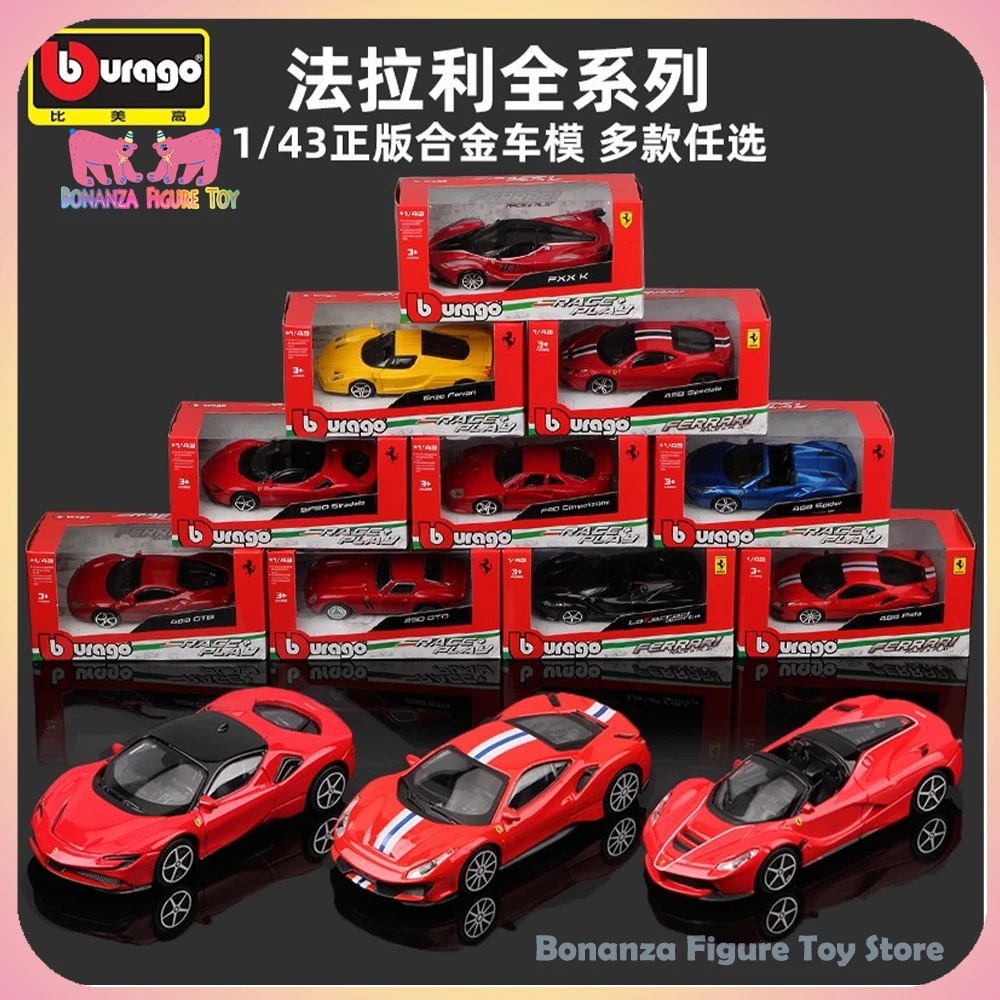 Genuino en Stock 1/43 Bburago Ferrari 296 SF90 488 Spider Enzo 458 especial Roma coche en miniatura de aleación colección conmemorar juguetes de regalo