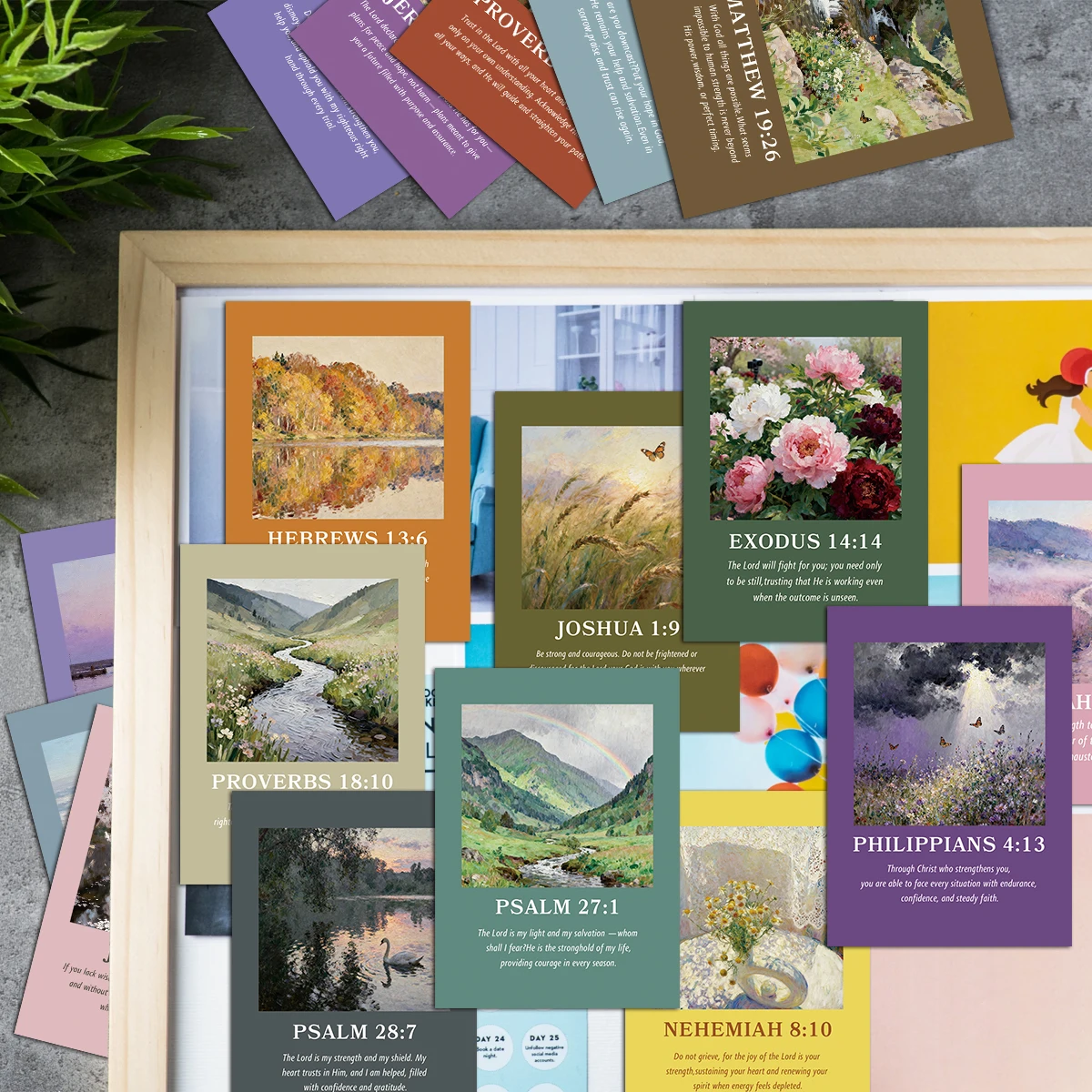 50 Stück Landschaftsgemälde-Bibelvers-Karten, inspirierende christliche Karten zur Ermutigung, Gebet, Andacht, Ramadan-Geschenkkarten – Detail 2