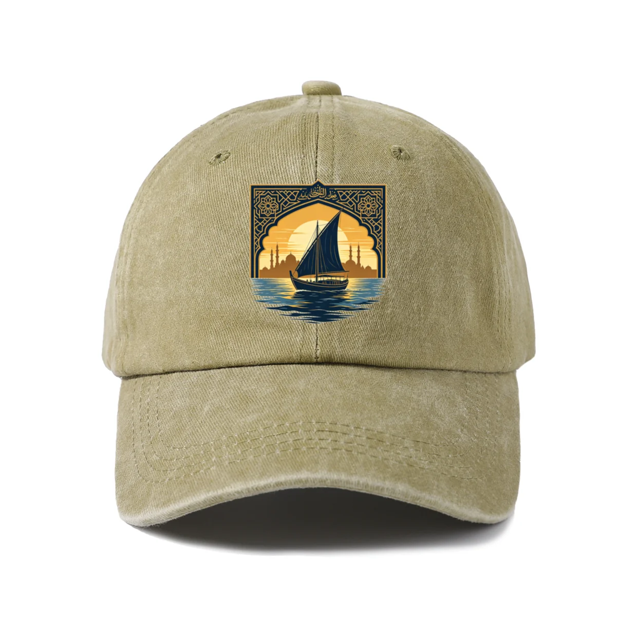 World Travel and Cultural Ornament Graphic Vintage Washed Baseball Cap, Adjustable Unisex Dad Hat for Men and Women
